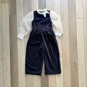 Janie and Jack Navy Jumpsuits with White Ruffle Collar